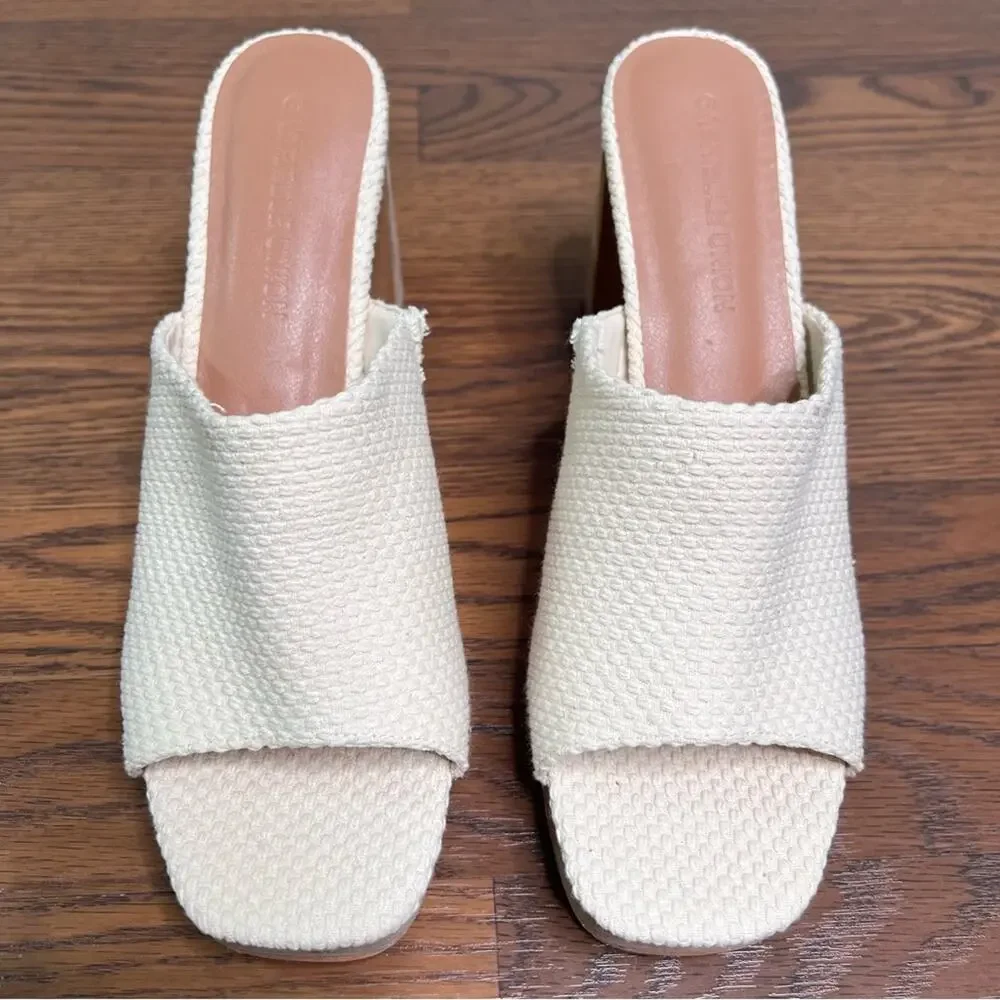Gabrielle Union Imana 2 platform sandals in beige woven upper, open-toe size 11